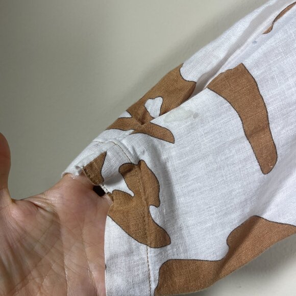 Magaschoni Women's 3/4 Sleeve Brown White 100% Linen Button-Up Shirt Medium! - Picture 2 of 5